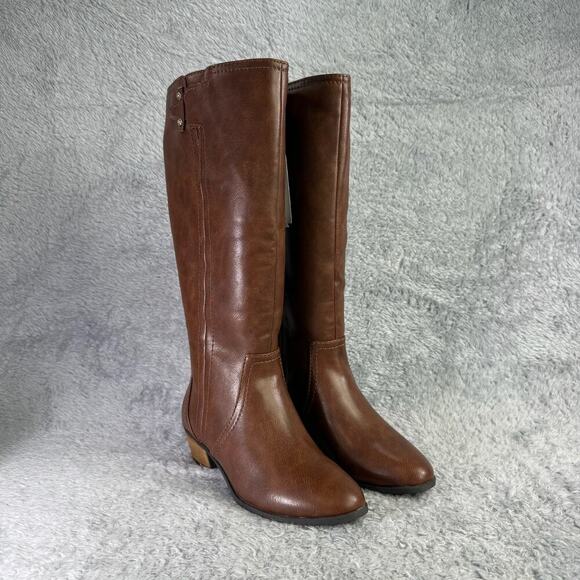 Dr. Scholls Women's Brilliance Wide-Calf Boots Manmade Almond Toe Block Heel - Picture 2 of 11